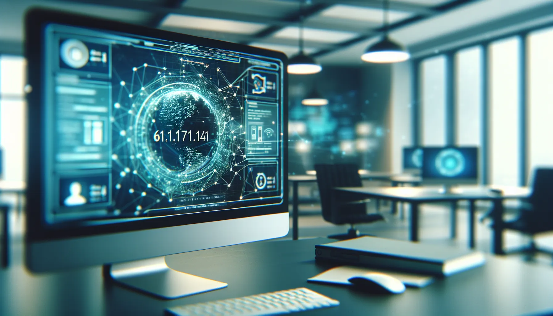 digital representation of an IP address in a modern workspace.