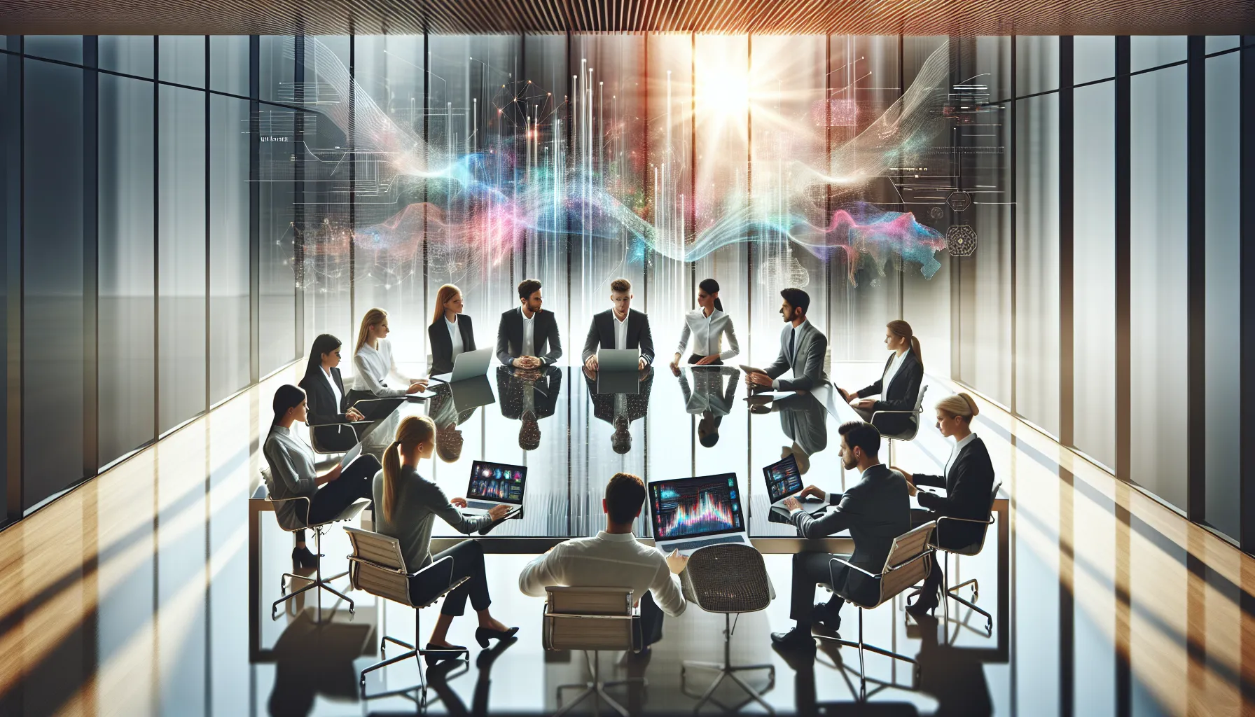 diverse professionals collaborating in a modern office setting.