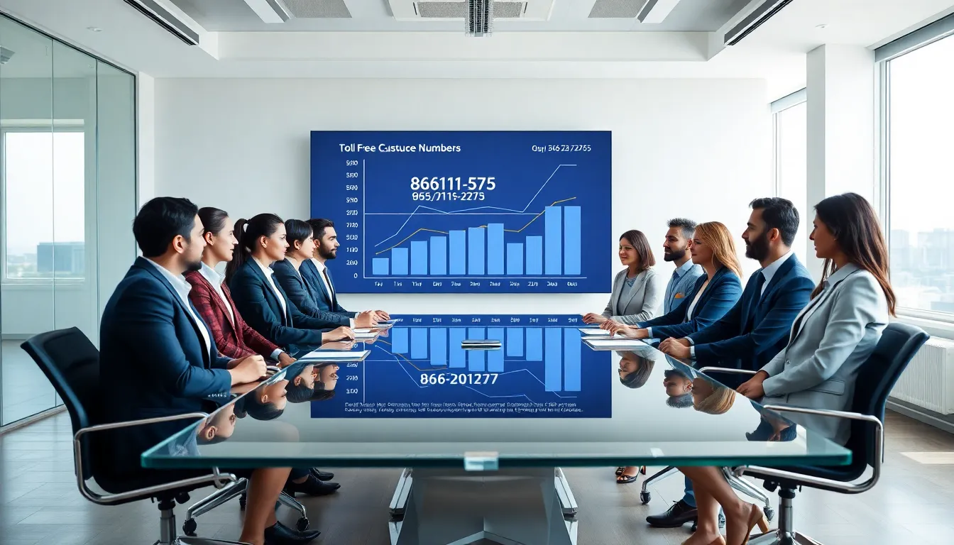business team discussing toll-free customer service strategies in an office.