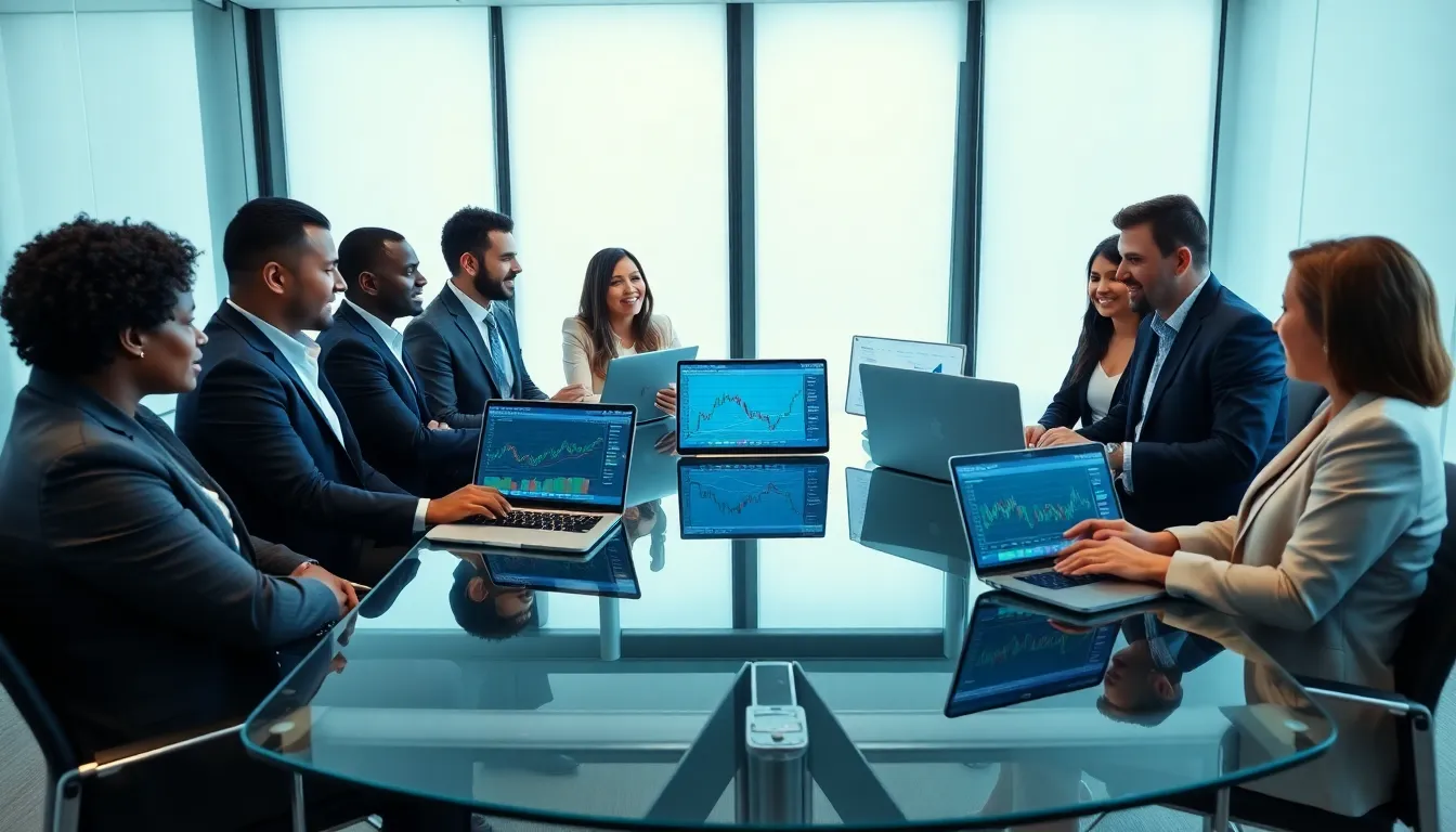 diverse team discussing options trading in a modern office