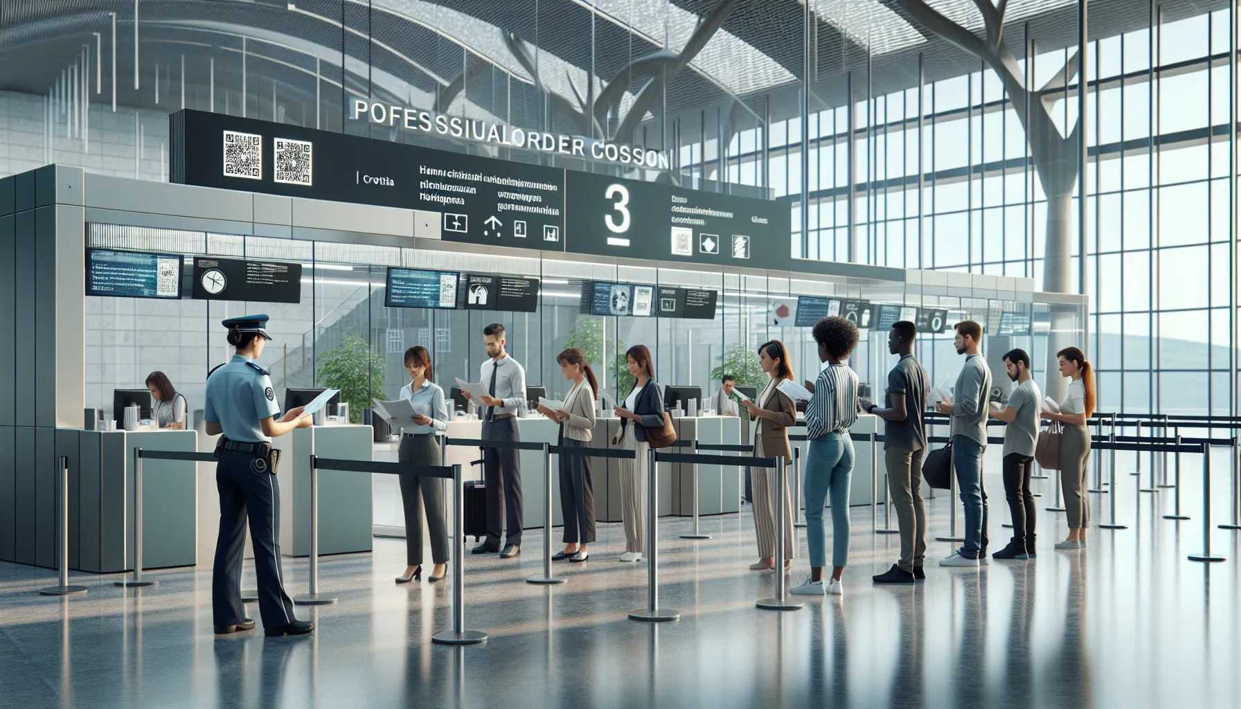 Travelers with medical documents at Croatian border checkpoint