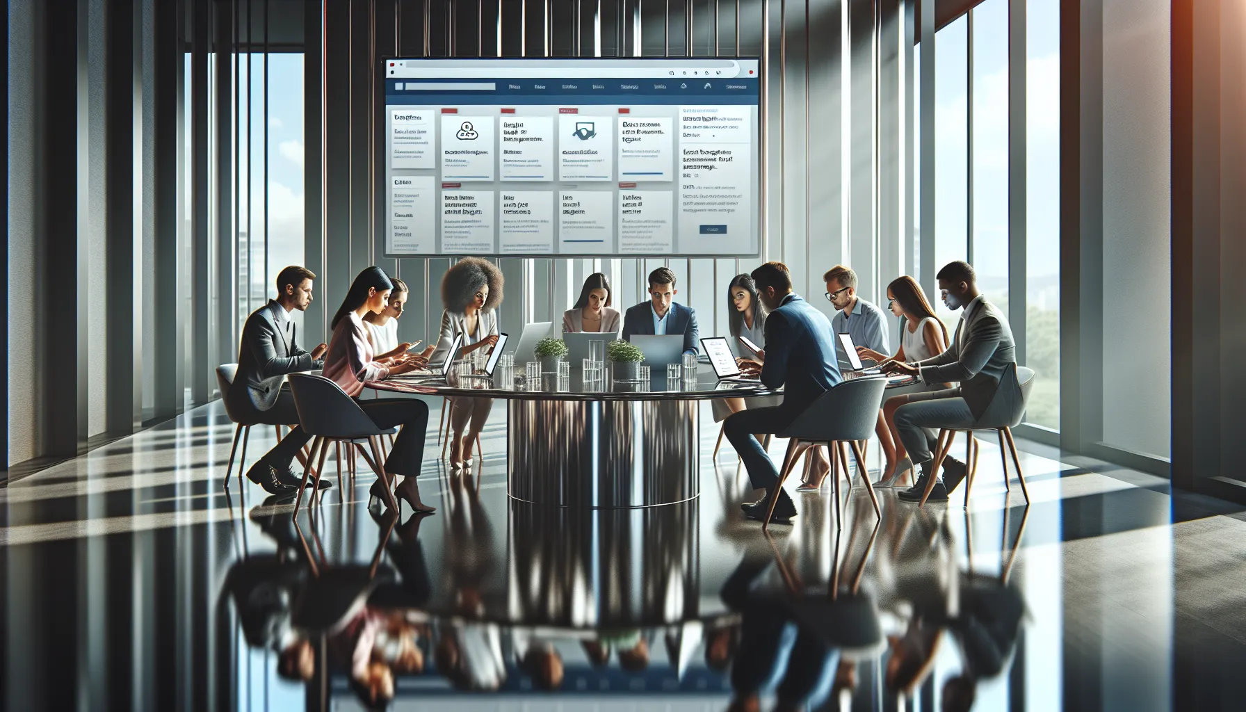 diverse professionals collaborating in a modern office setting.