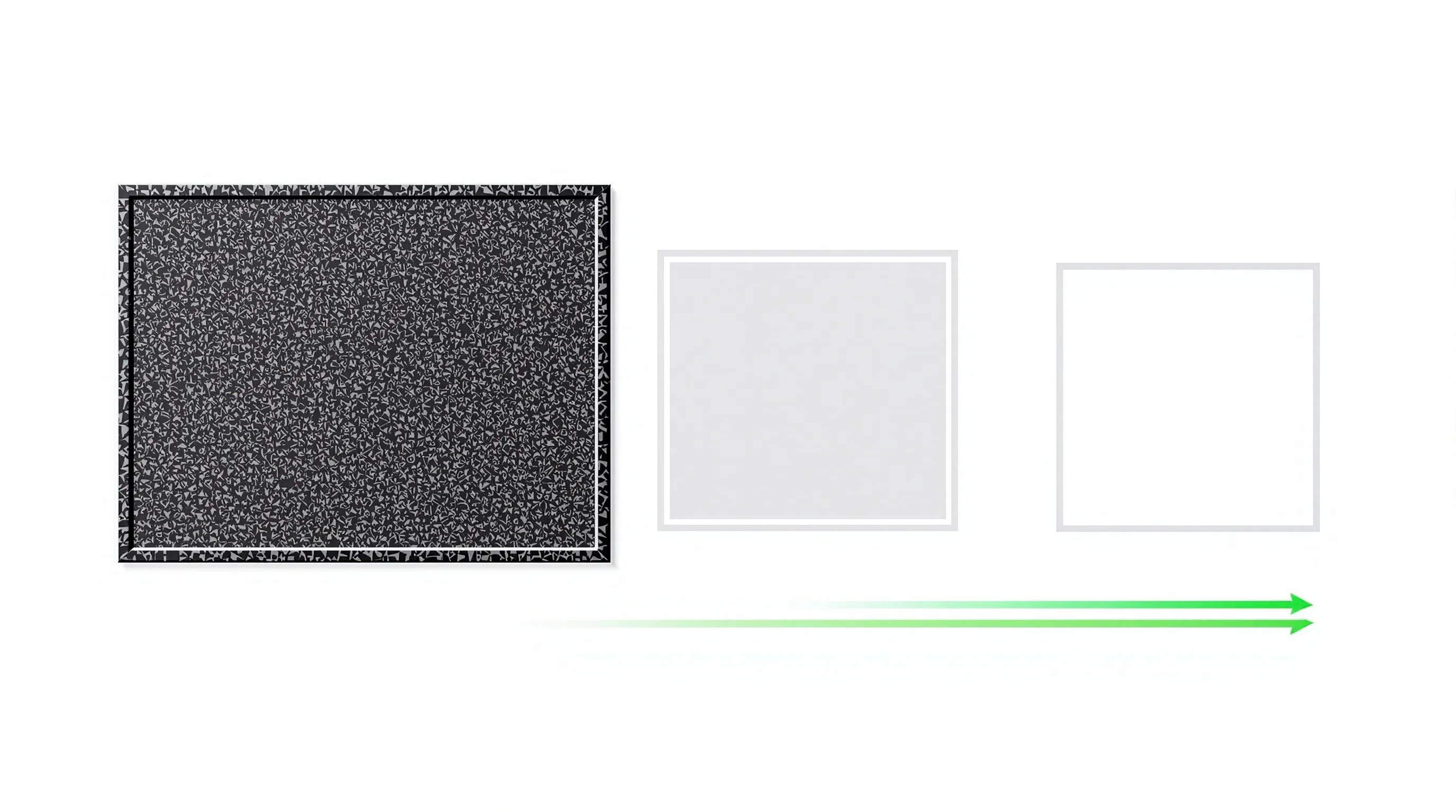 Image optimization process shown with three progressively lighter and smaller frames.