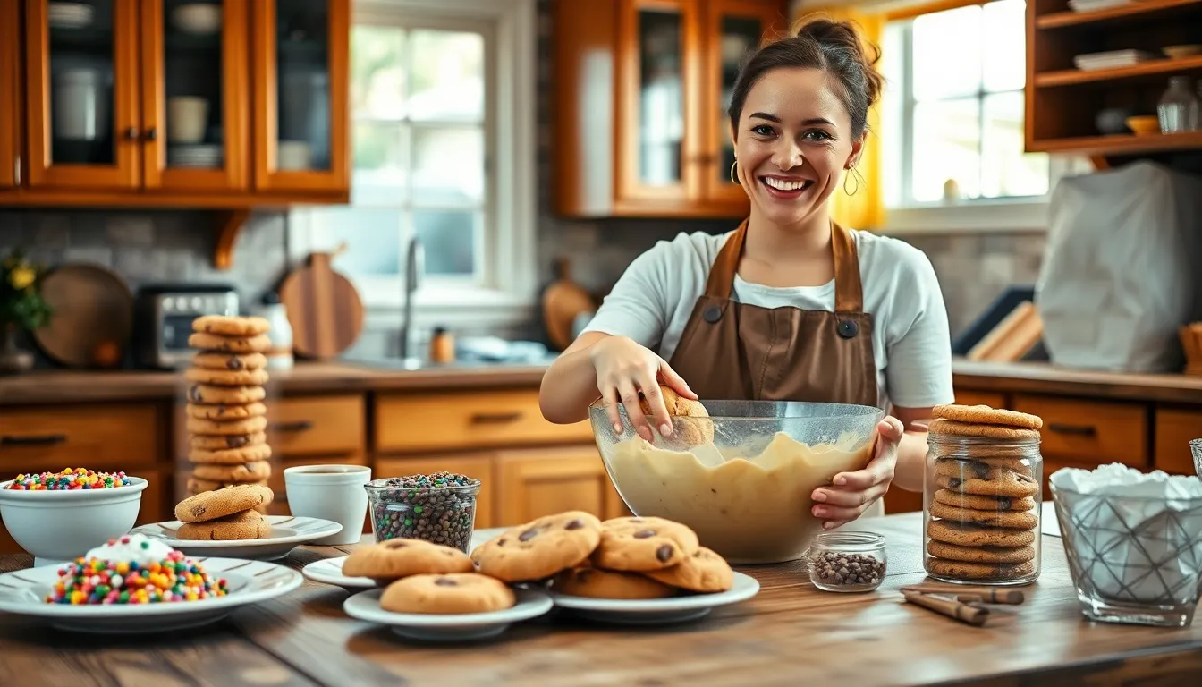 baker preparing cookies in a cozy kitchen.