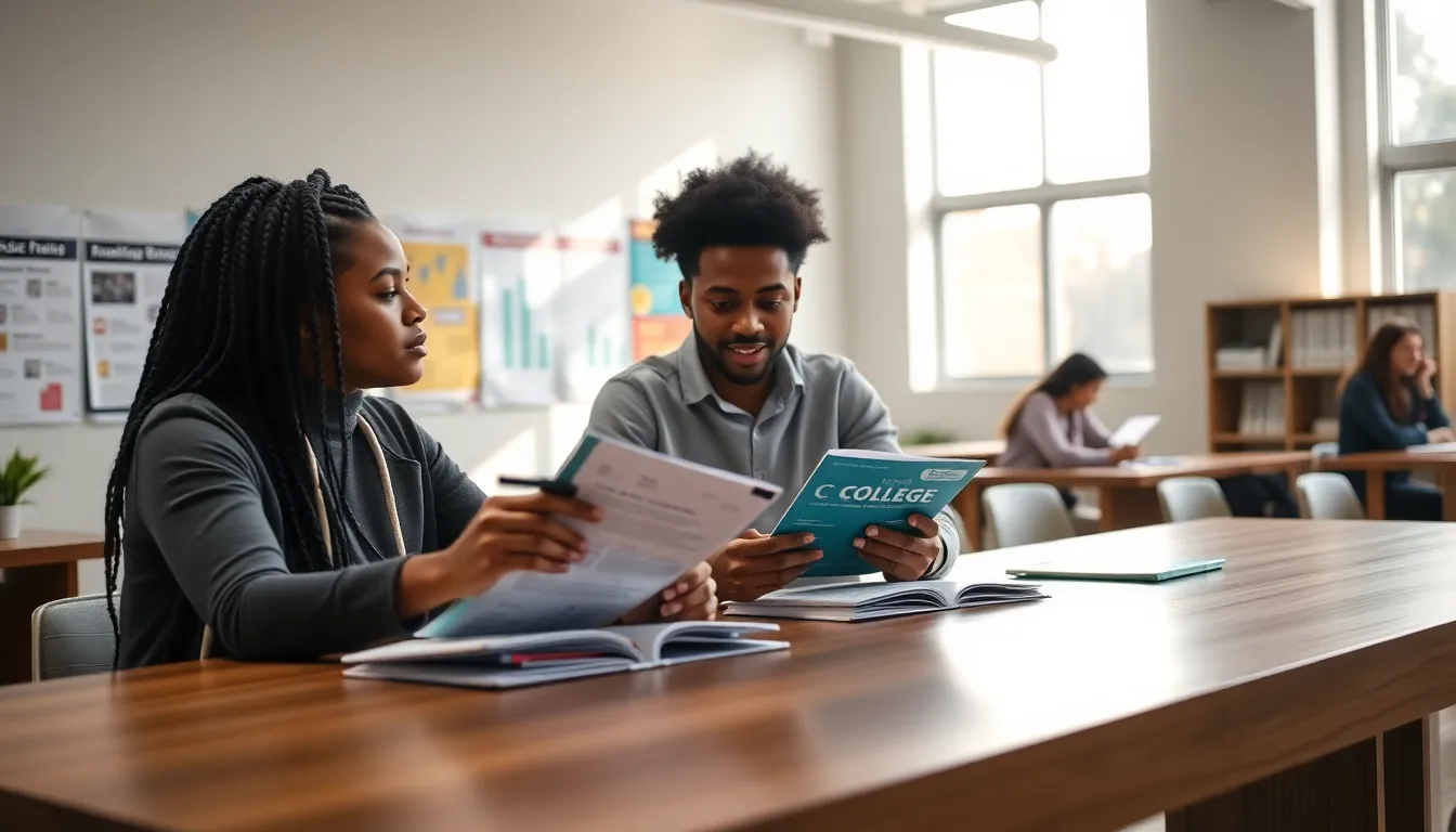 diverse students discussing college tuition costs in a modern classroom.