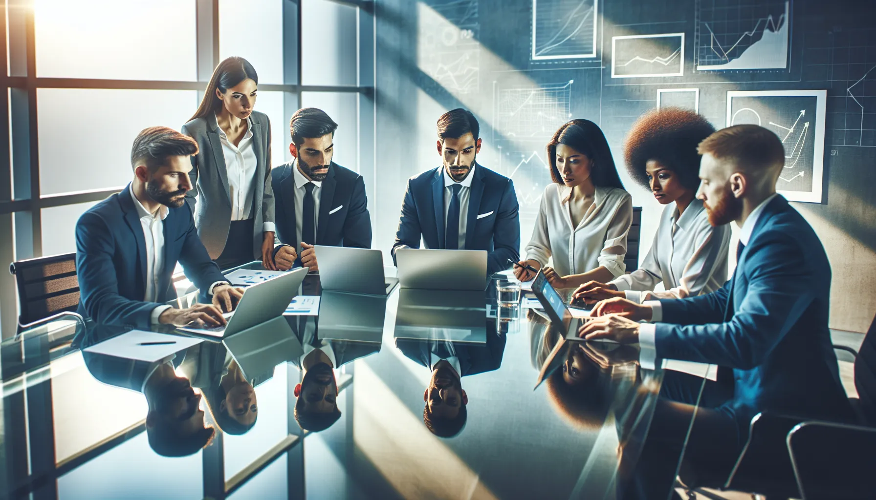 diverse professionals discussing future trends in a modern office.