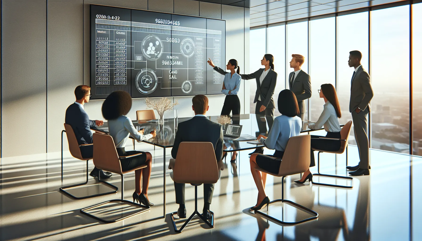 professionals discussing data management in a modern office.