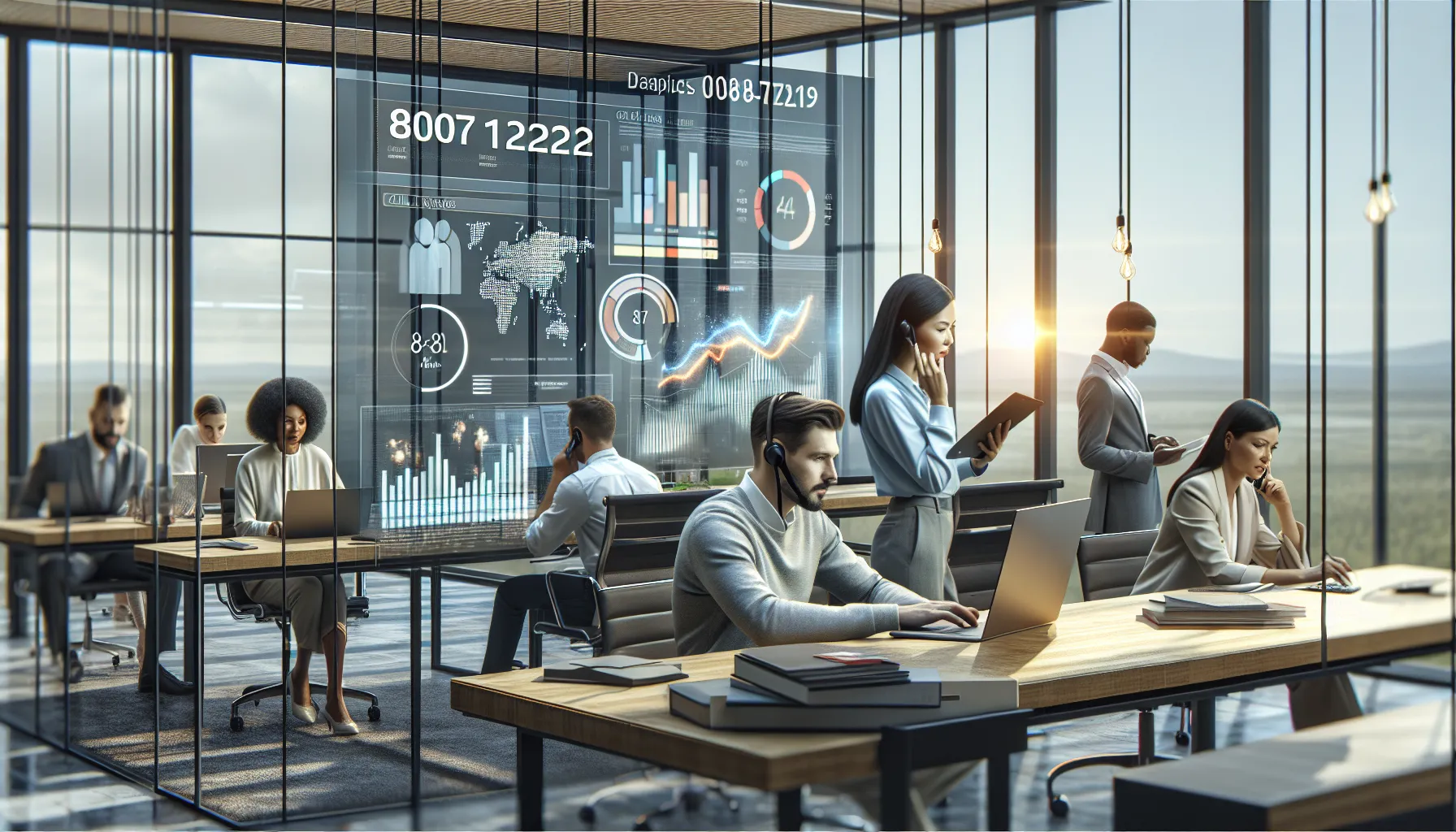 diverse professionals collaborating in a modern office setting.