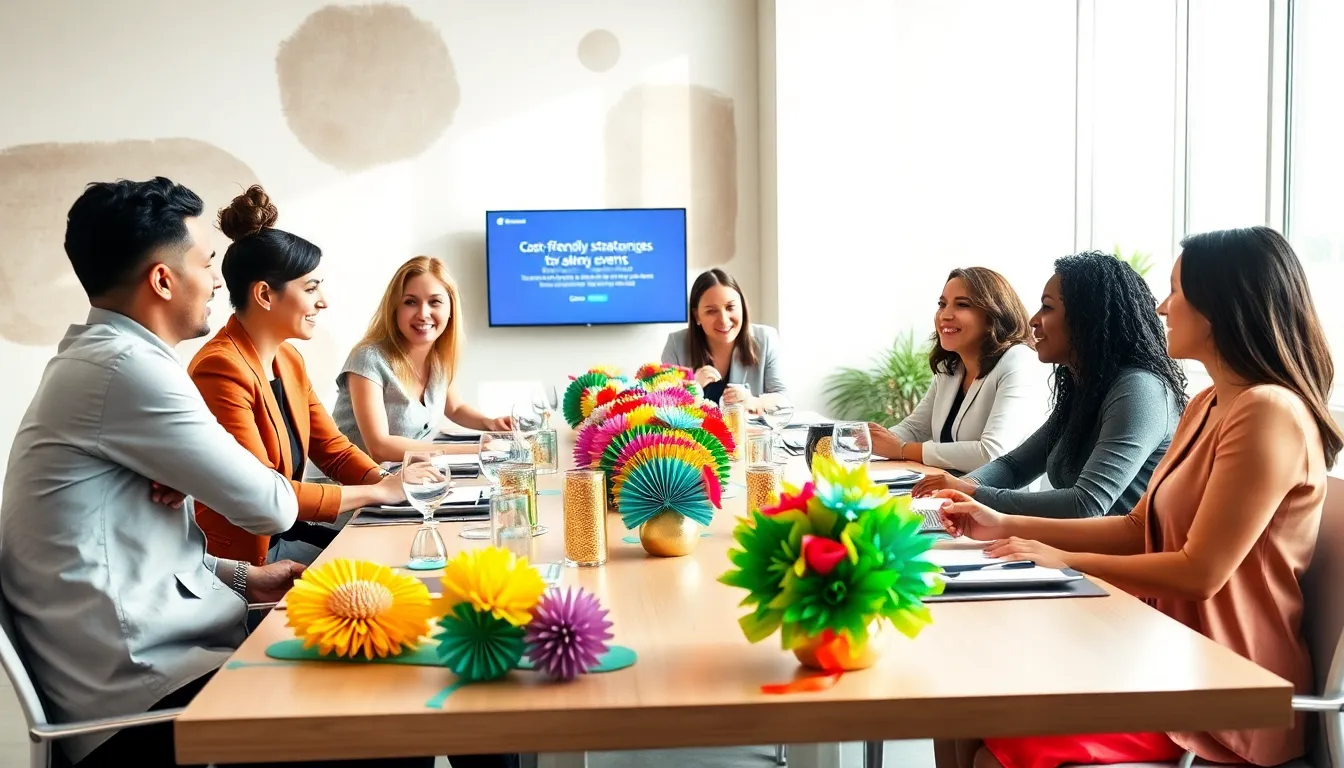 diverse team brainstorming for budget-friendly event planning.