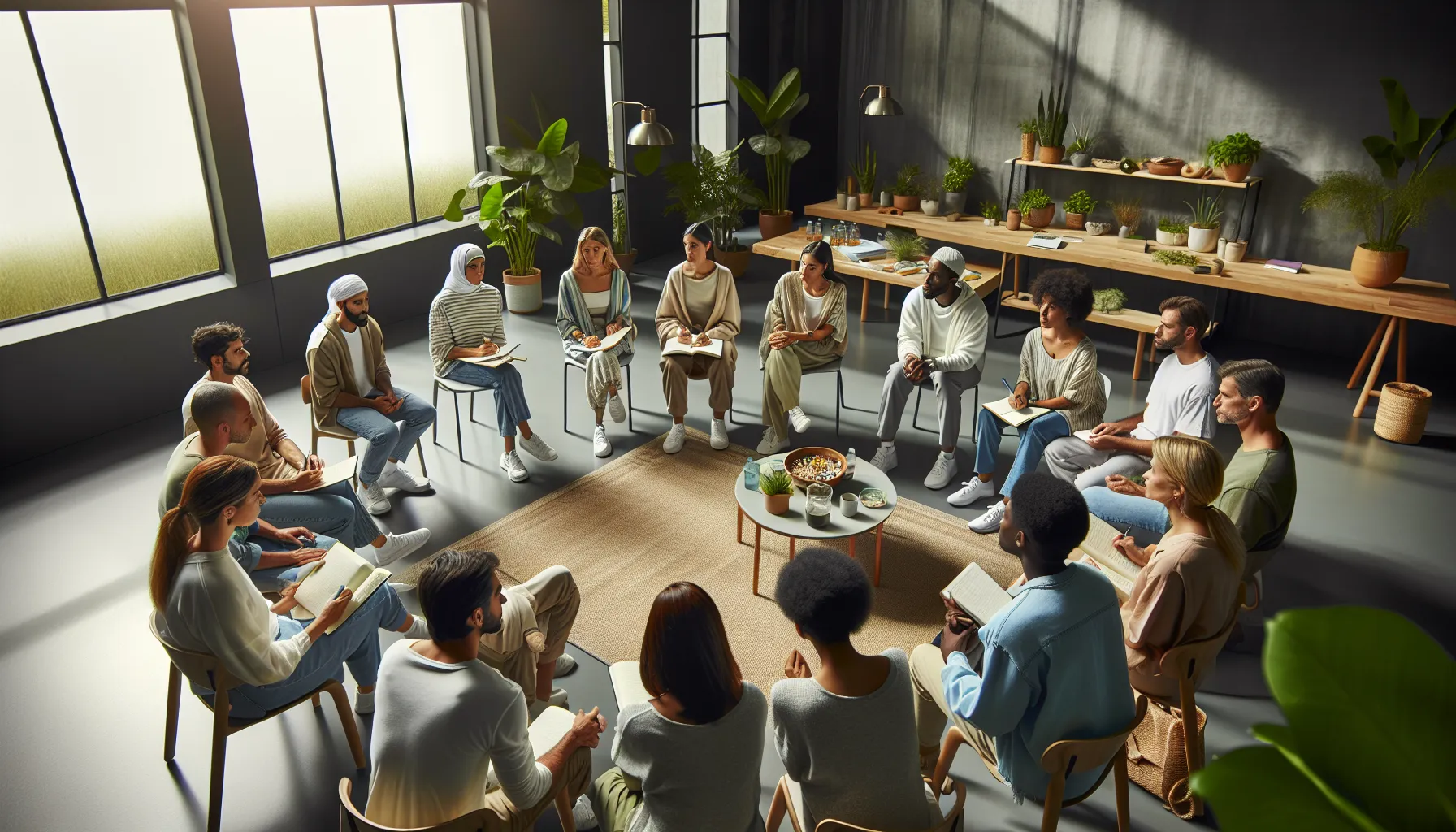 diverse group in a supportive meeting about living with a rare condition.