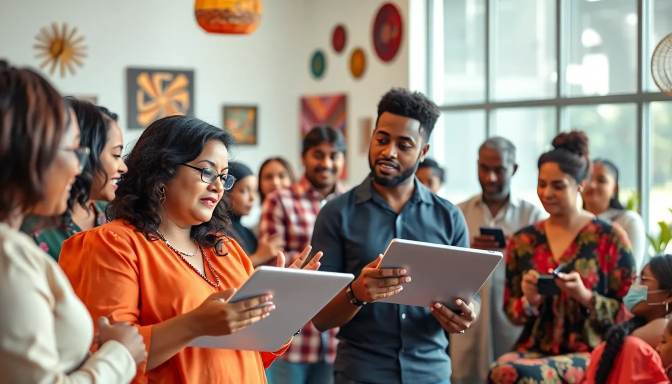 diverse group collaborating in a community gathering.