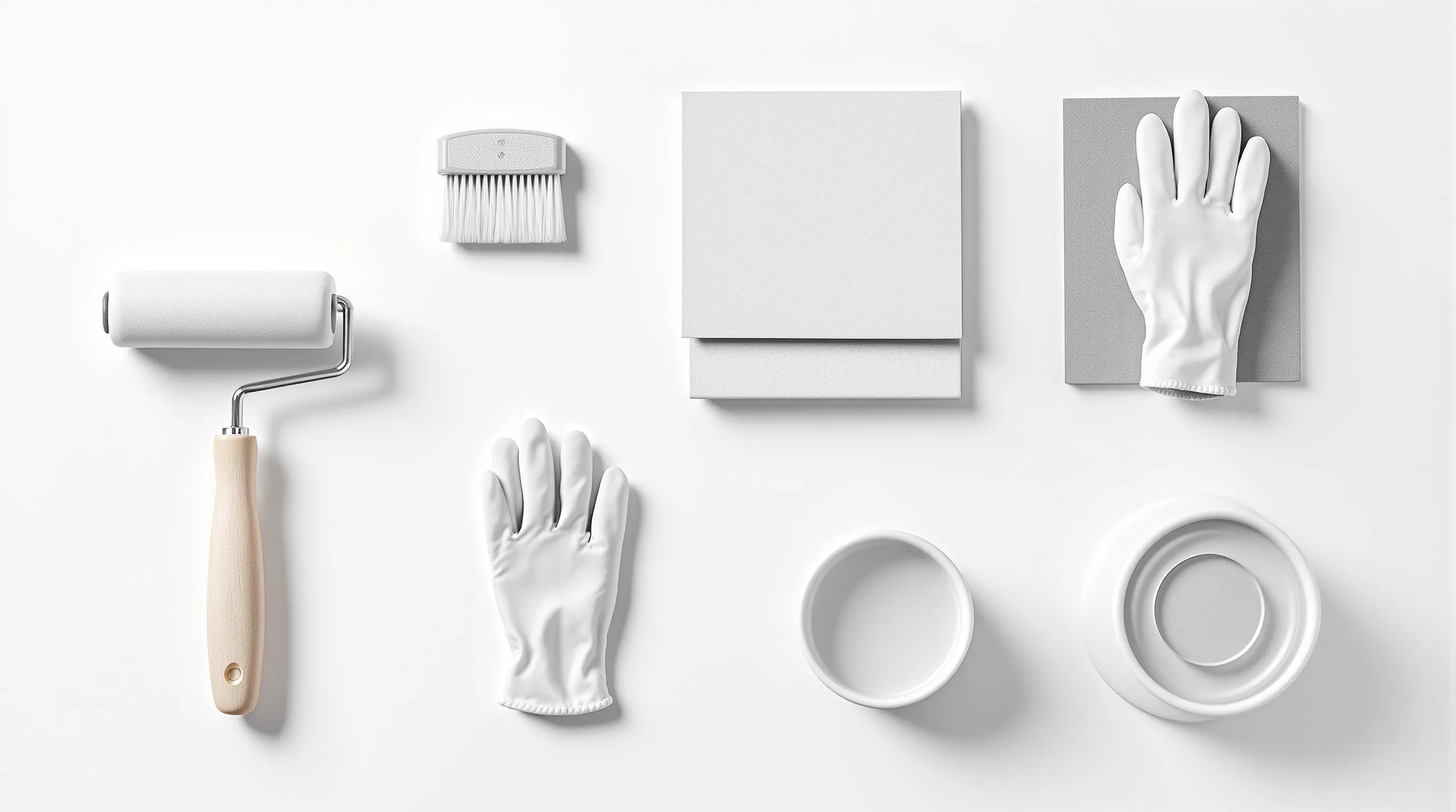 Essential tools and materials for bathtub enameling on white background.