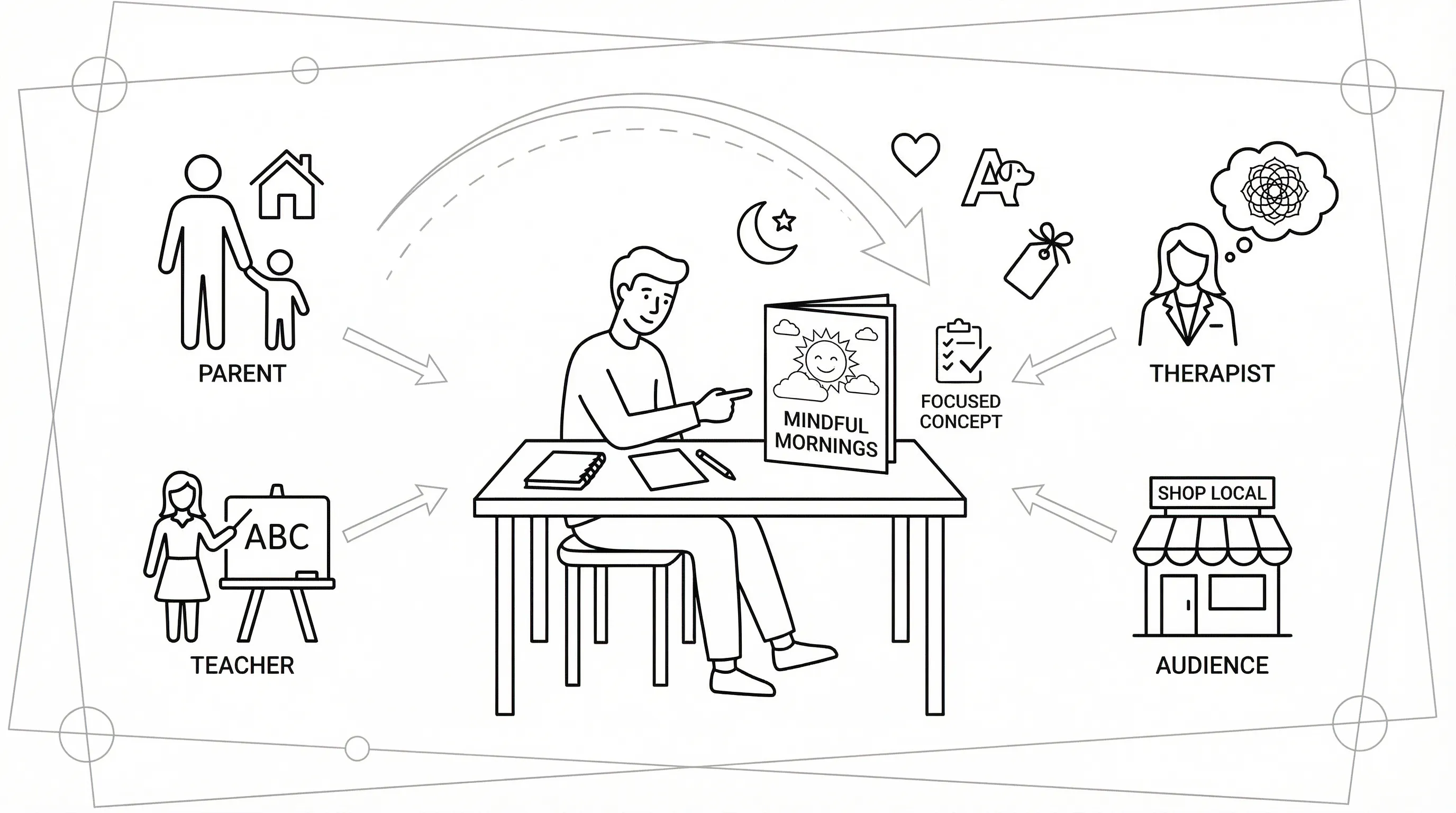 Creator choosing one focused coloring book idea for different audiences.