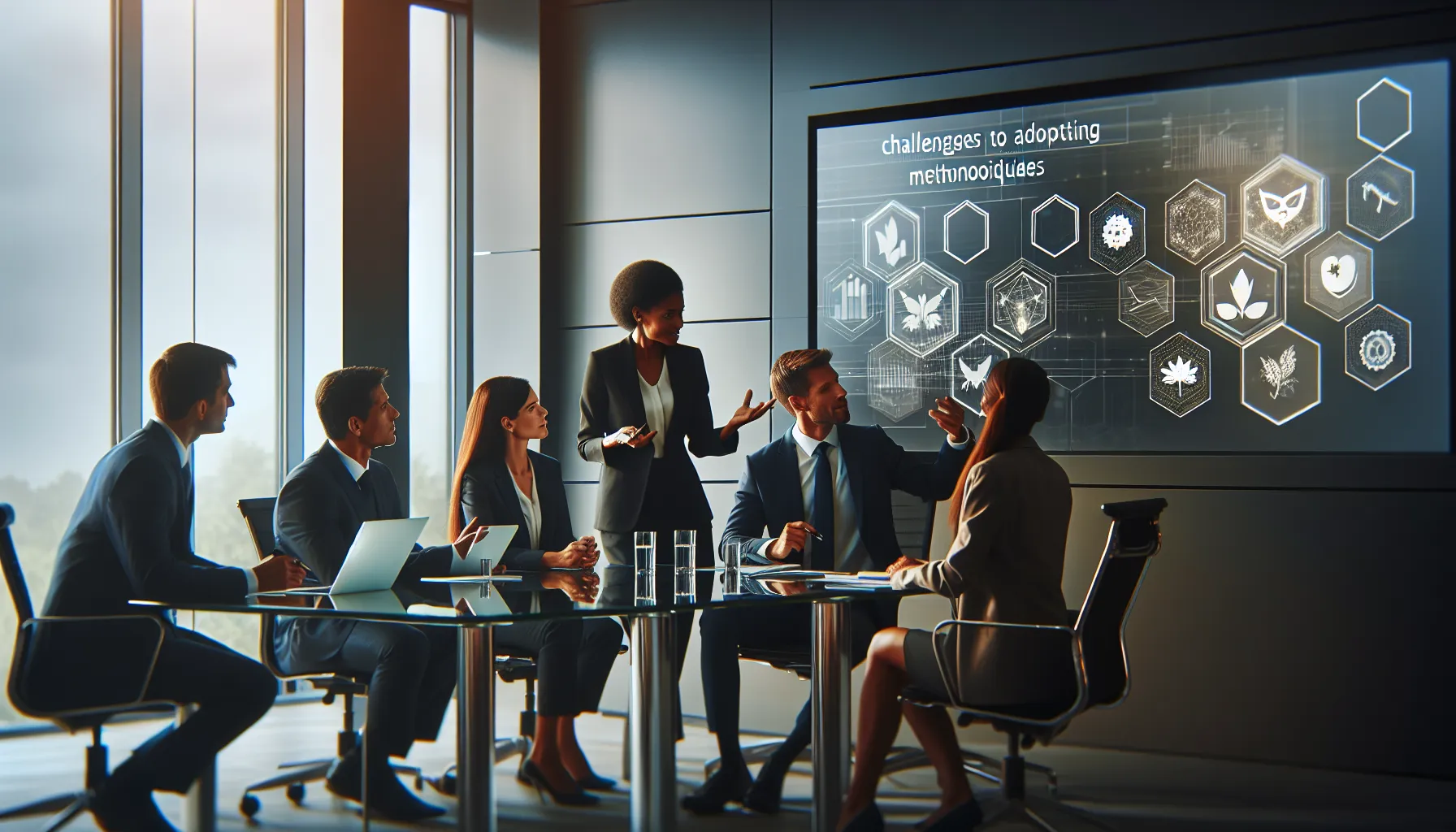 diverse team discussing rehcthf challenges in a modern conference room.