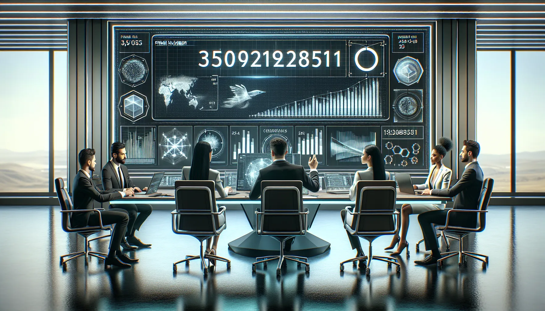 professionals discussing data in a modern office with the number 3501928551.