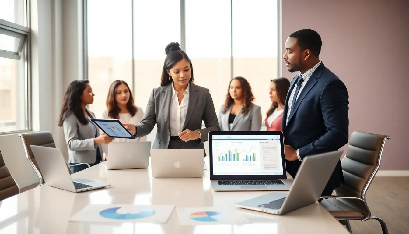diverse team discussing property taxes in a modern office.