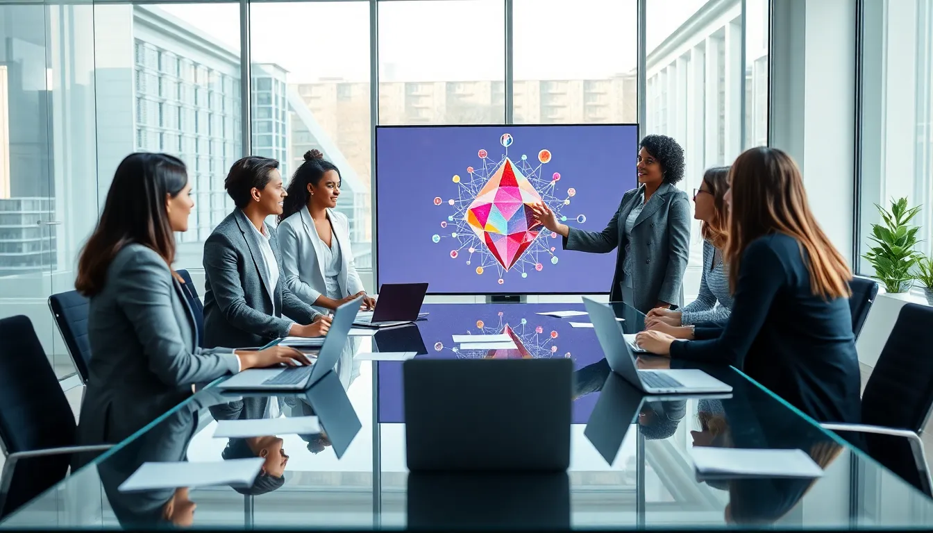 diverse team discussing concepts in a modern office setting.