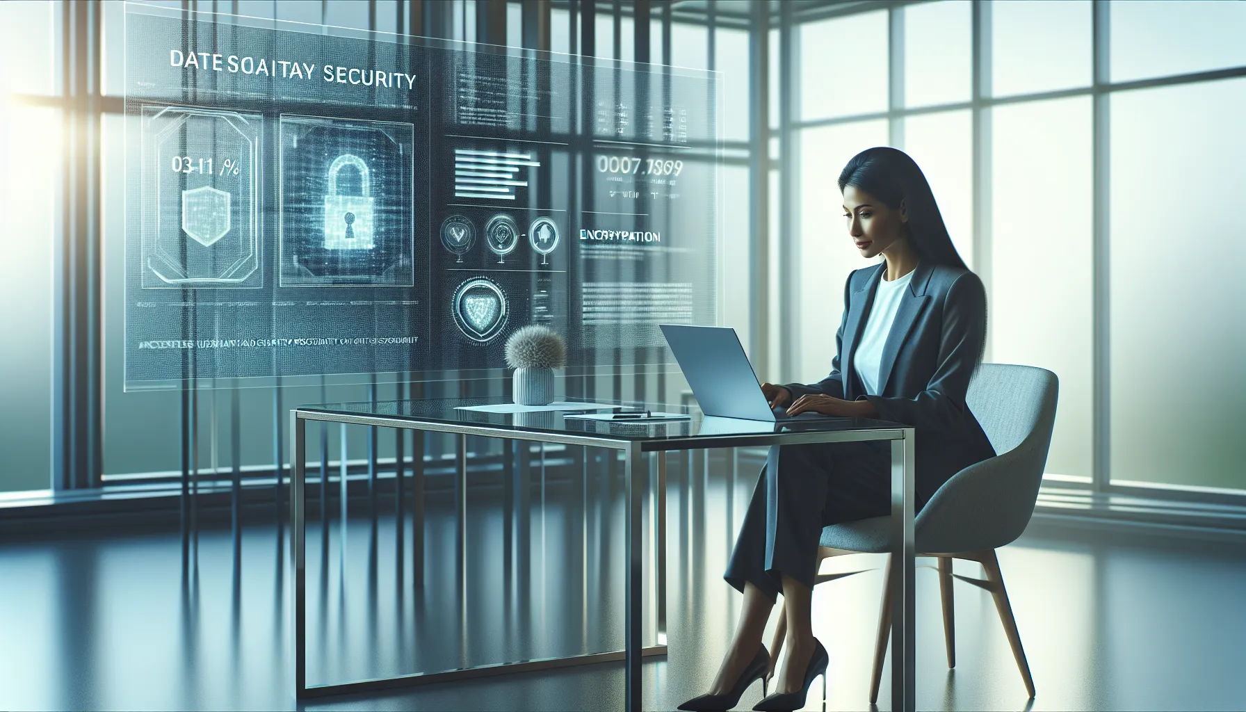 cybersecurity expert reviewing data security protocols in a modern office.