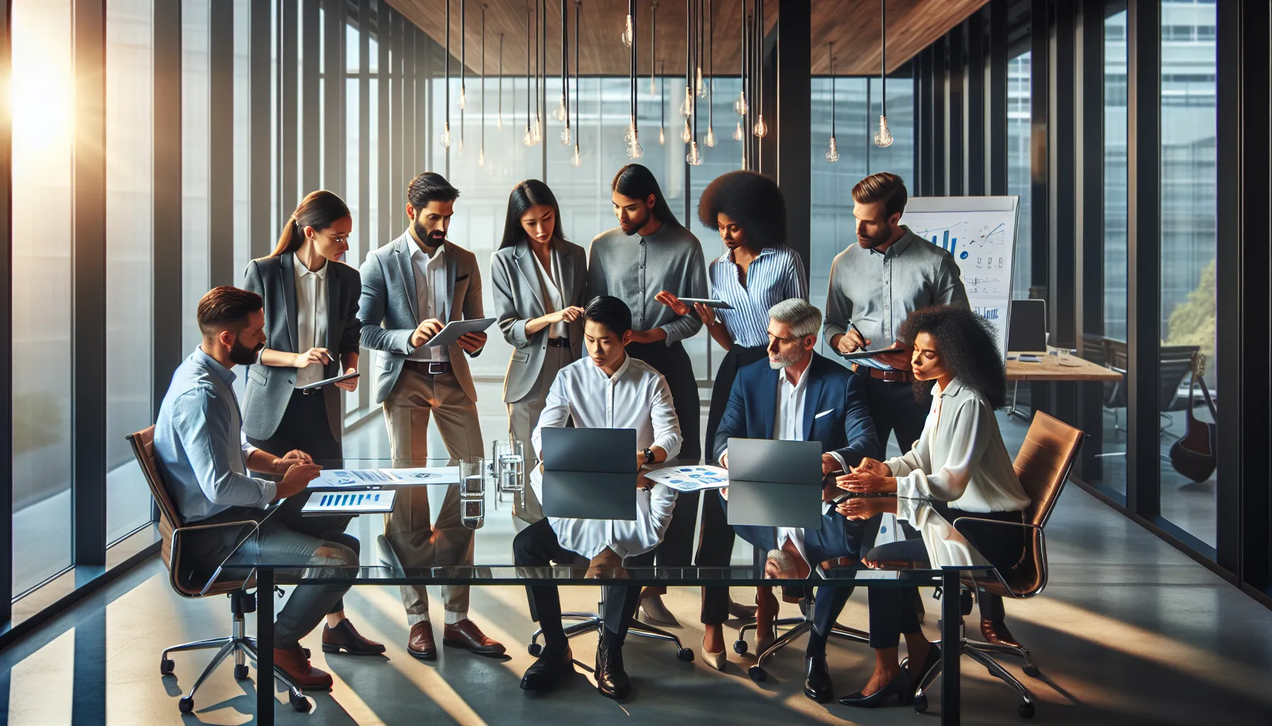 diverse team collaborating in a modern office environment.