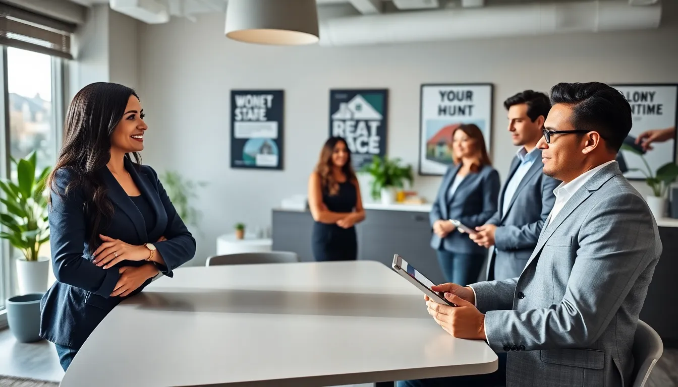 a diverse team of real estate agents in a modern office setting.