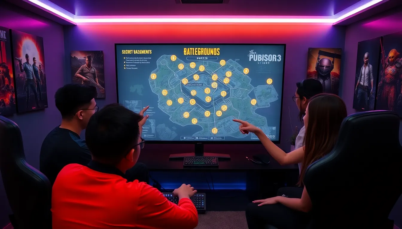 players strategizing around a map in a modern gaming room.