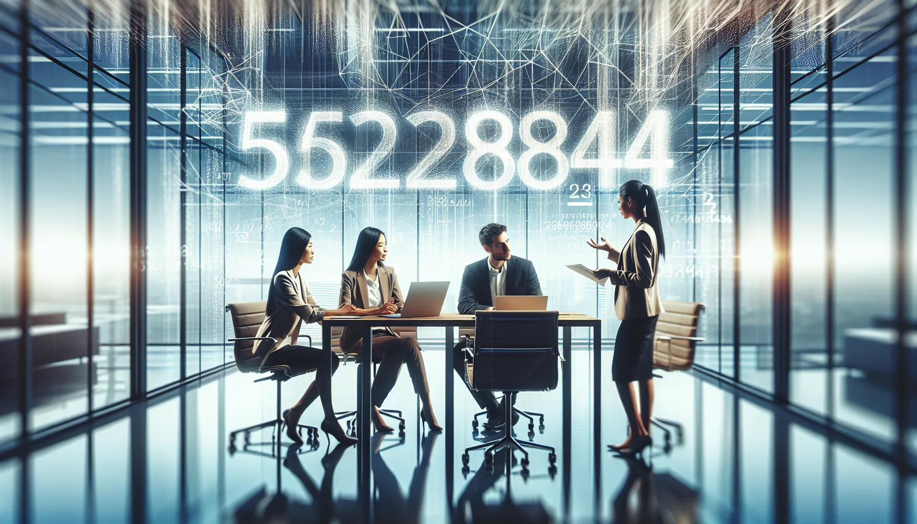 professionals discussing significance of the number 5162189844 in a modern office.