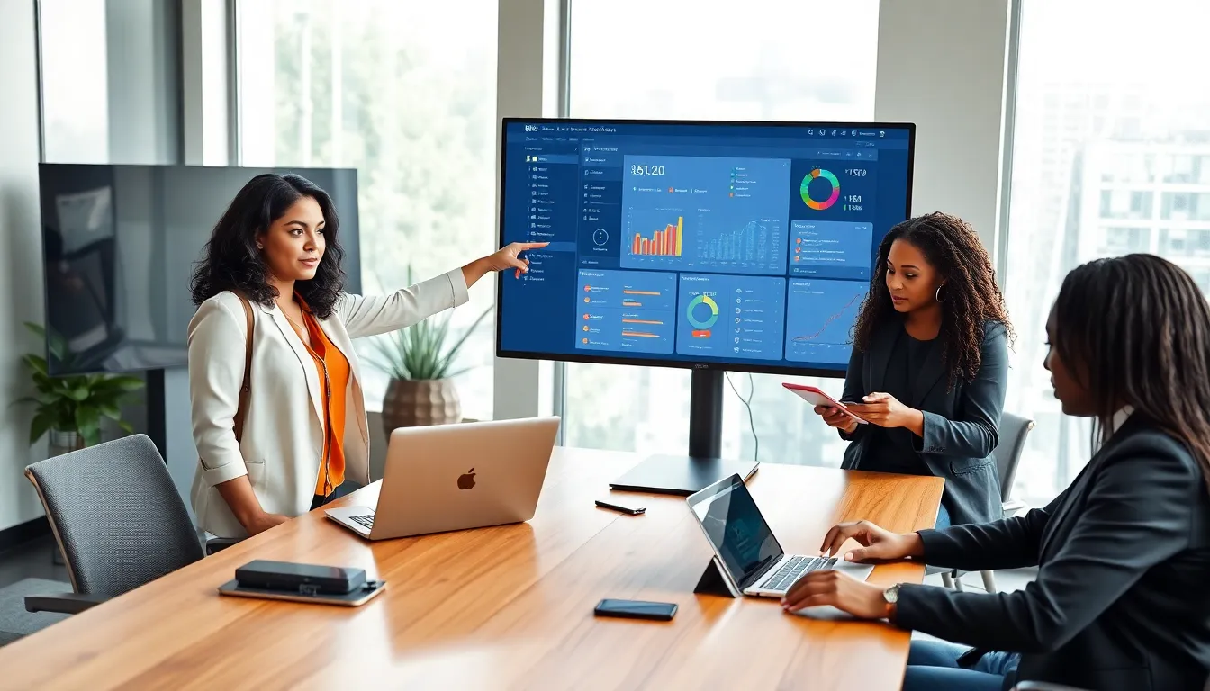 diverse team discussing WebBizMagnet Hardware in a modern office.
