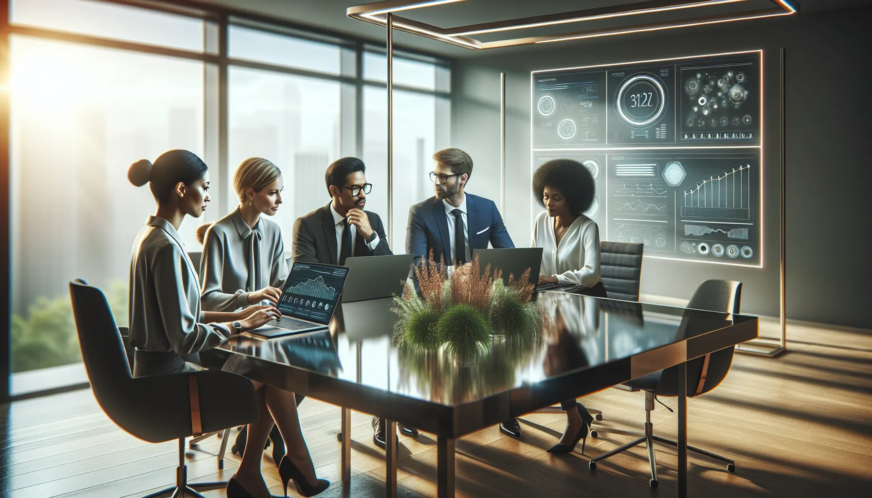 diverse team collaborating in a modern office setting.