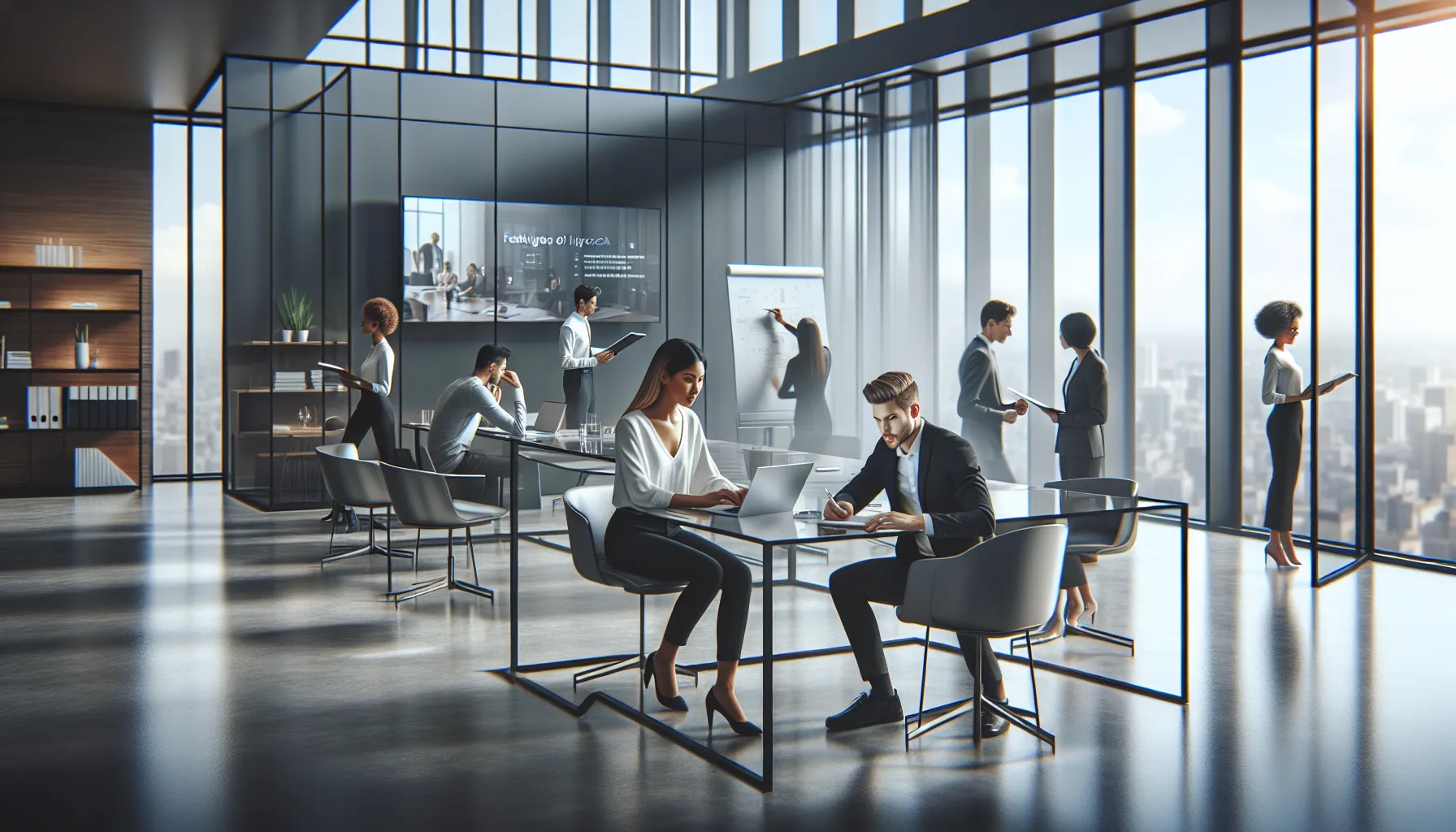 diverse team collaborating in a modern office on Literproca setup.