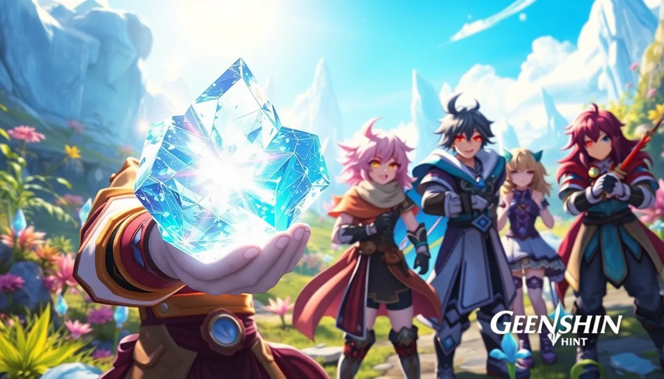 players strategizing with elemental shards in a magical landscape.