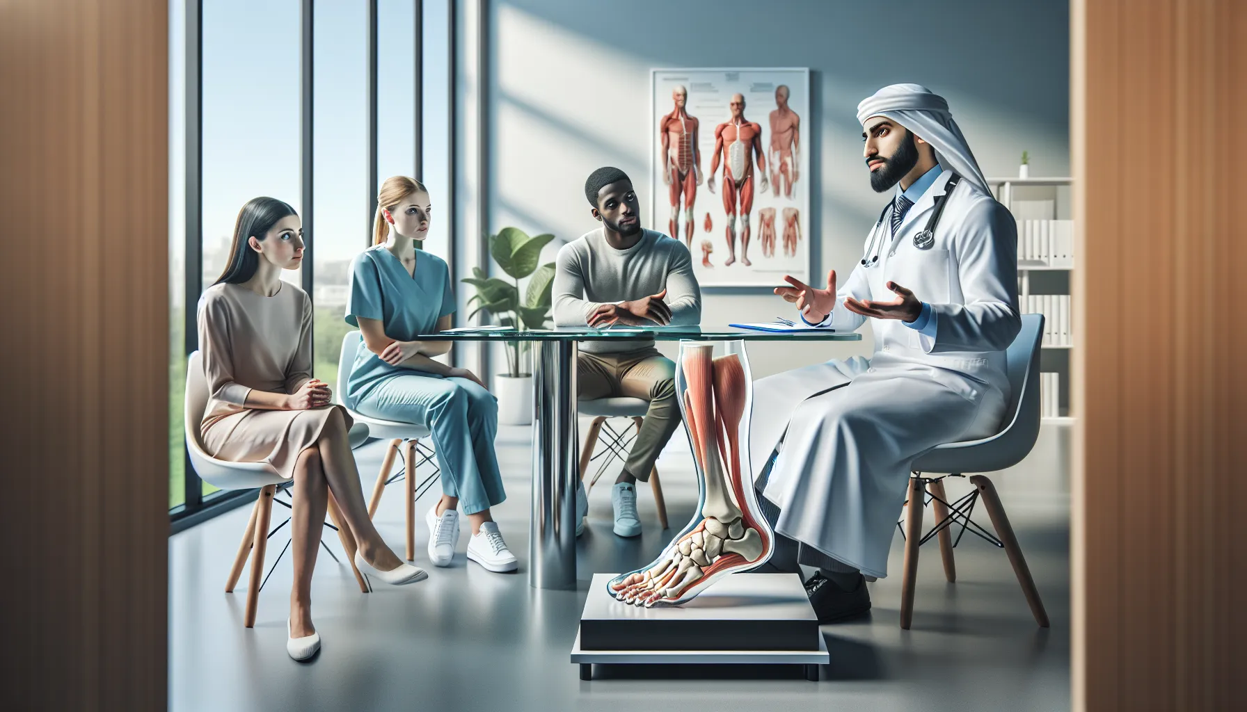 health professionals discussing pavatalgia disease in a modern medical office.