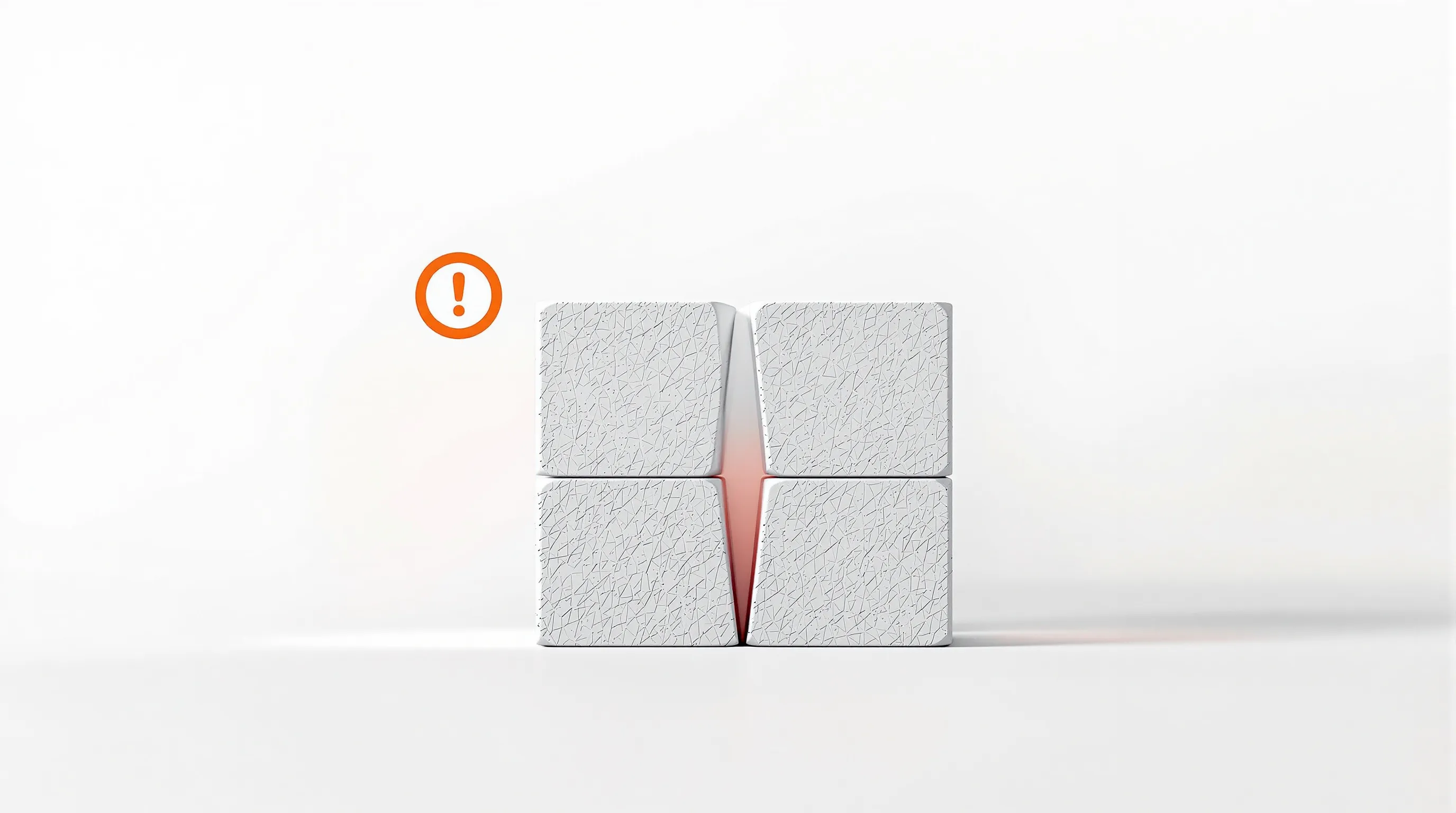 Simple block with gap and warning icon illustrating foam adhesive structural limitation.