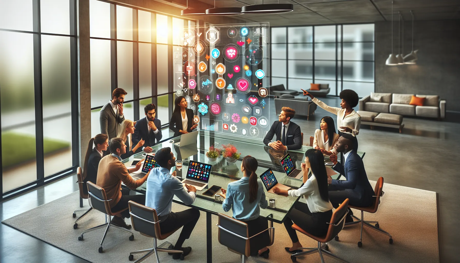 diverse team collaborating on gamification strategies in a modern office.