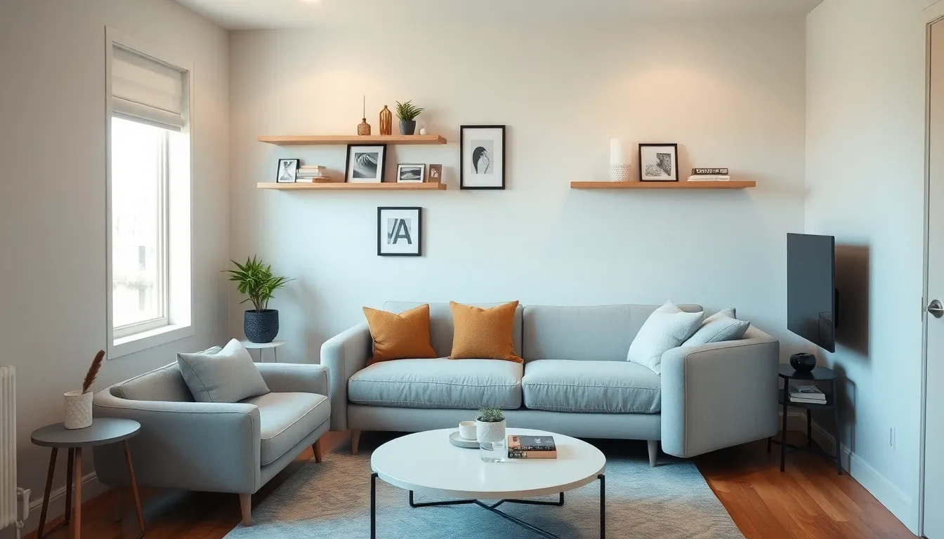 modern small living room with minimalist design and natural light.