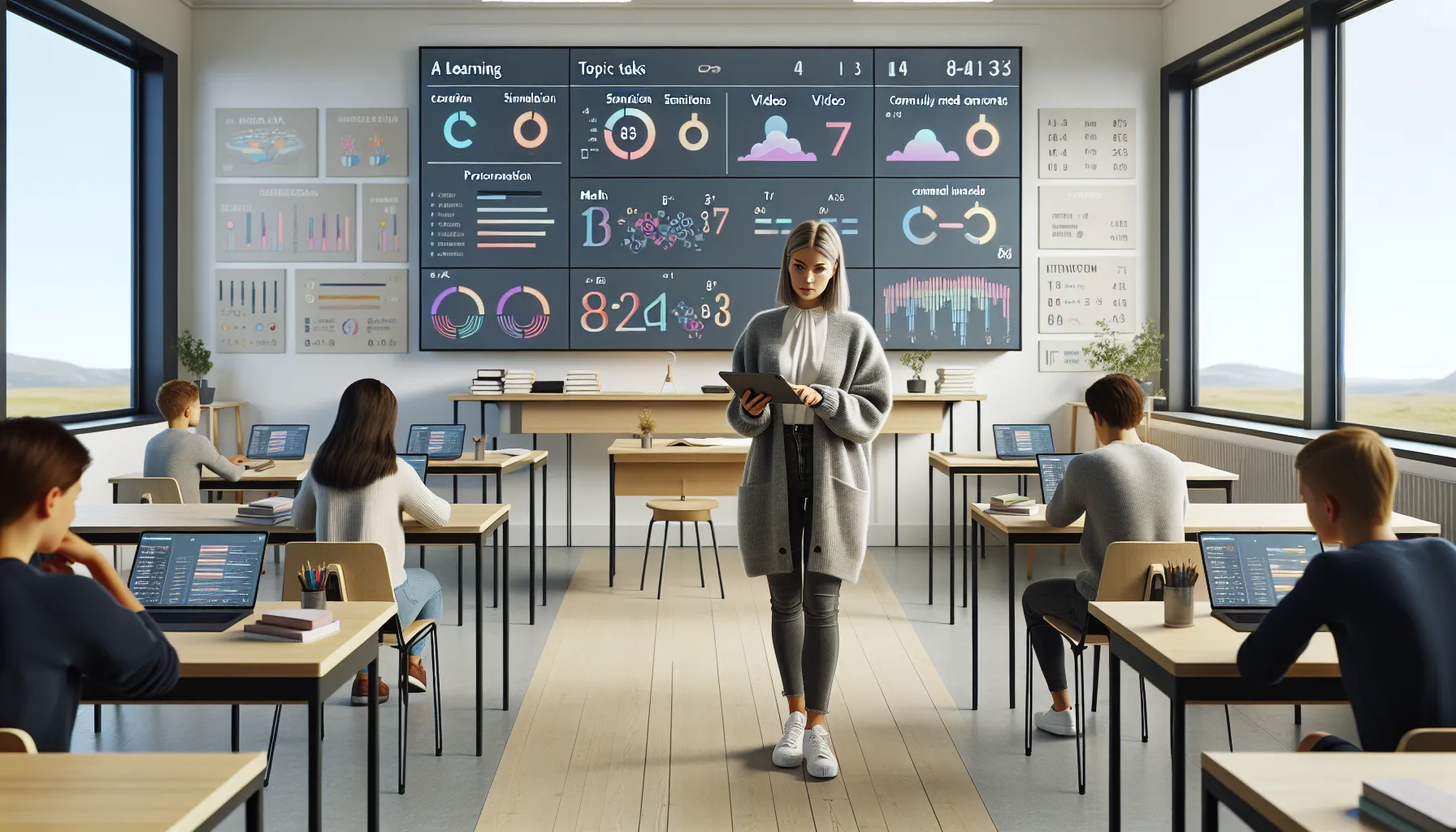 Norwegian teacher using an ai dashboard to guide students’ personalized learning in class.