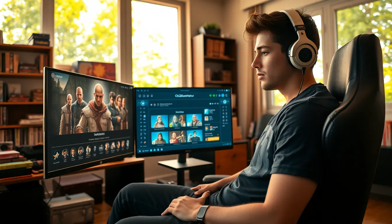 a young person using CK2Generator for character customization in a gaming room.