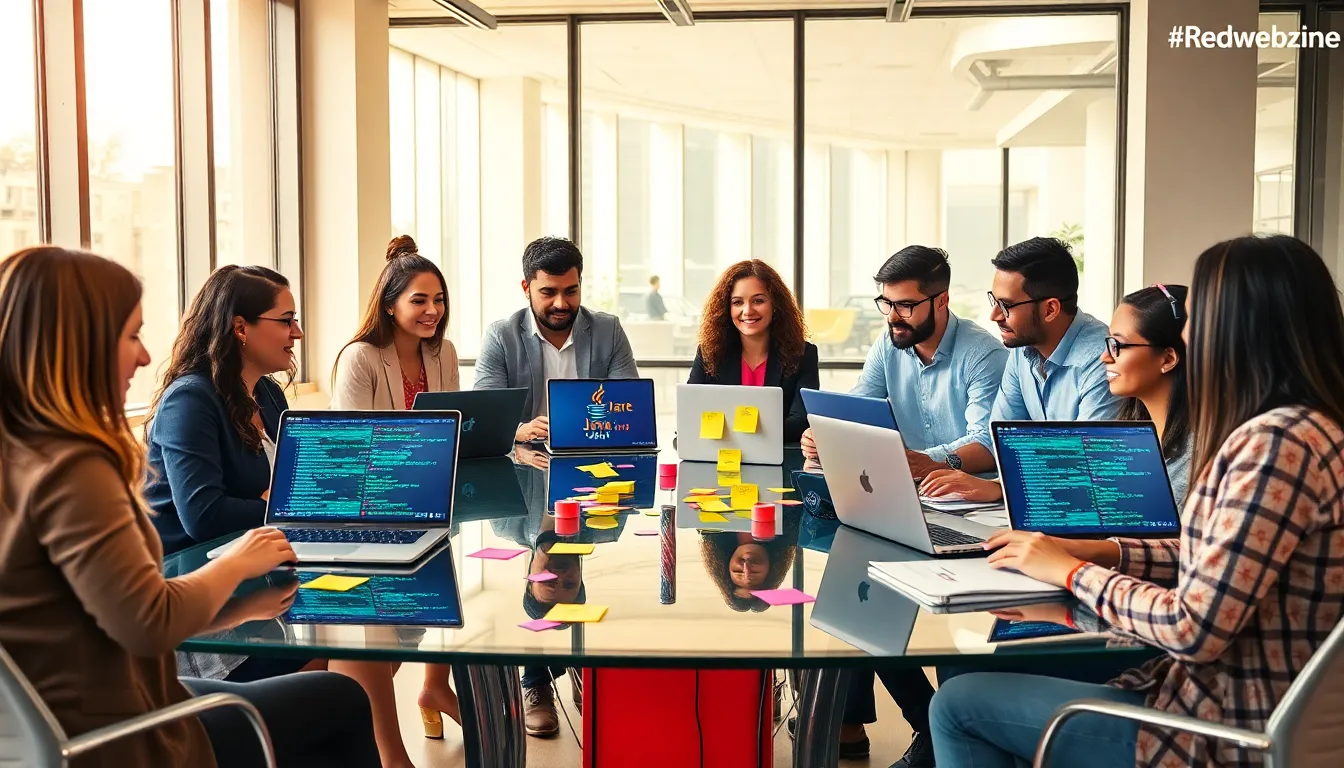 diverse professionals collaborating in a modern workspace.