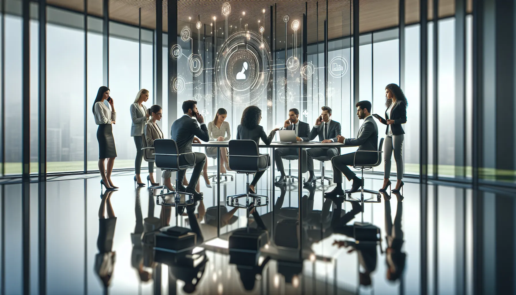 professionals discussing toll-free communication in a modern office.