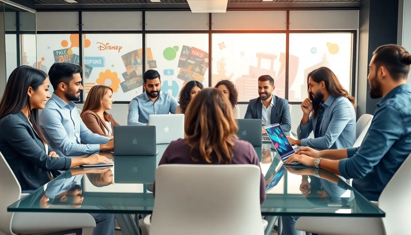 diverse team collaborating in a modern office setting.