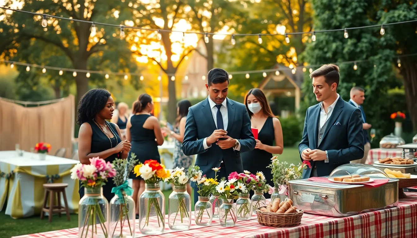 diverse group planning a vibrant outdoor thrifty event.