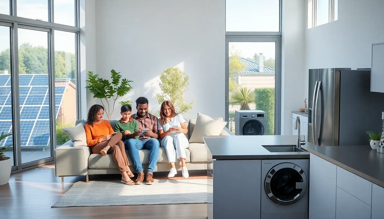 family enjoying a modern, sustainable smart home.