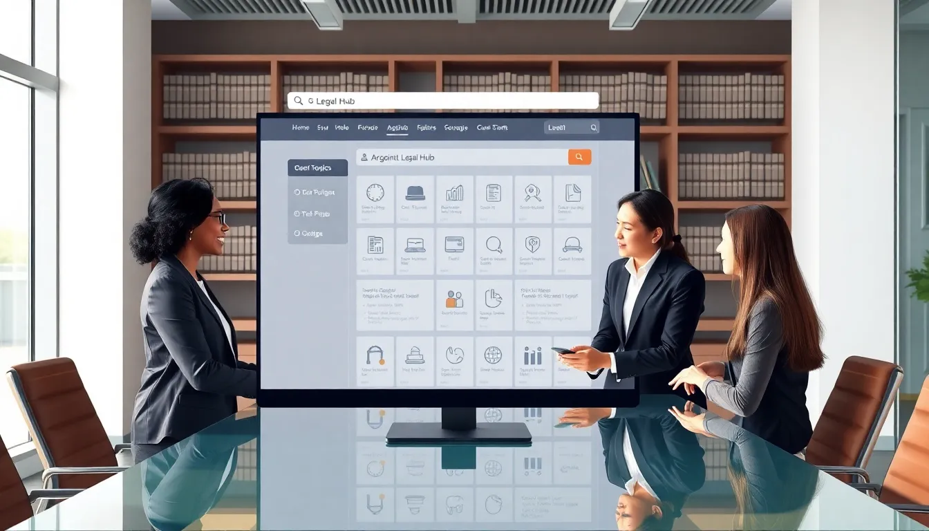 Diverse legal professionals collaborating in a modern office setting.