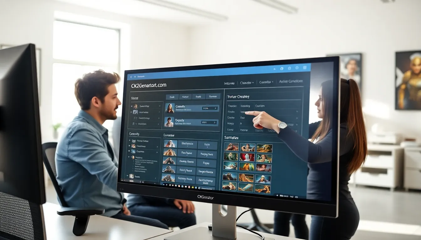 diverse team engaging with CK2Generator.com in a modern office.