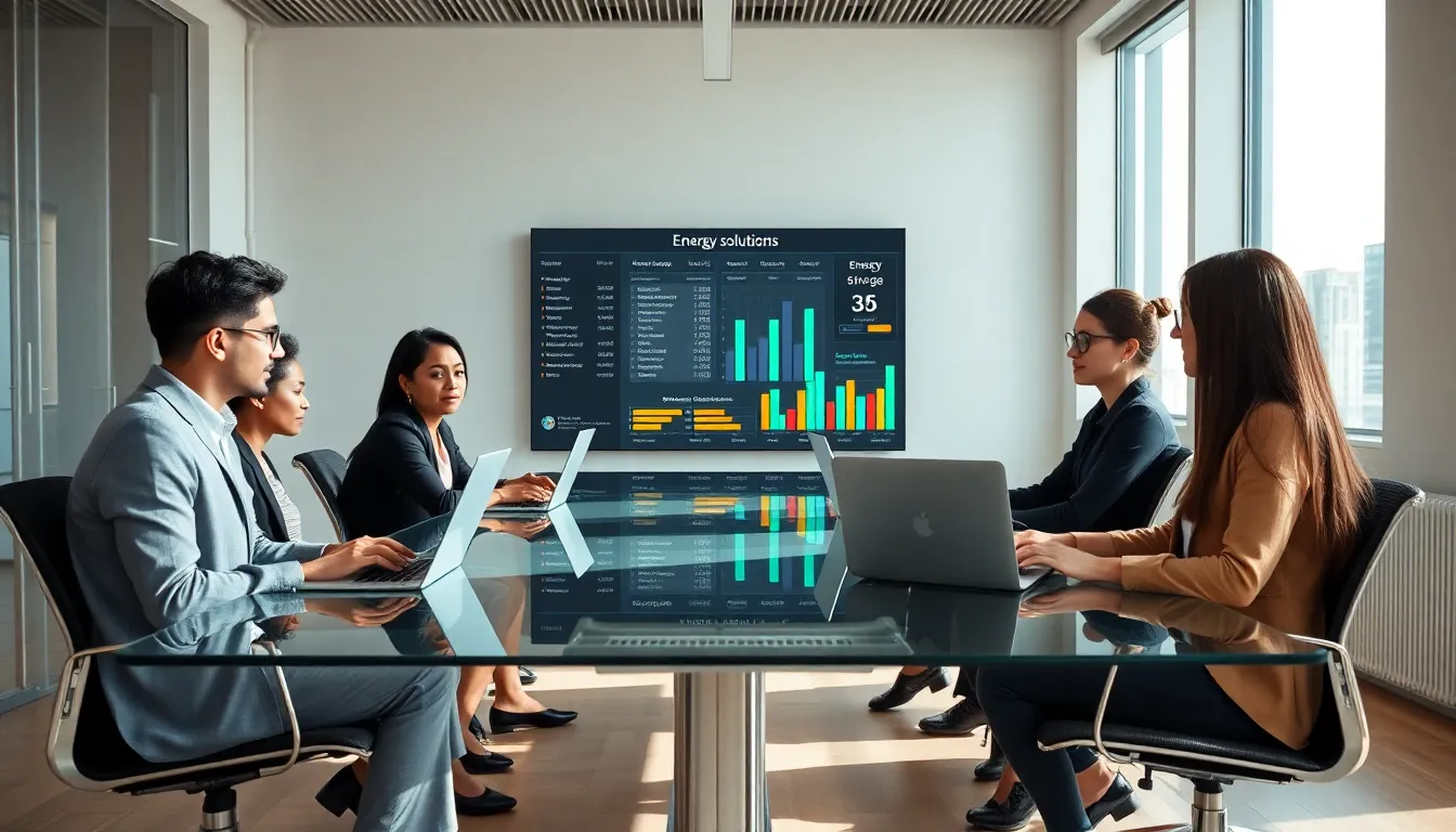 diverse team discussing energy solutions in a modern office.
