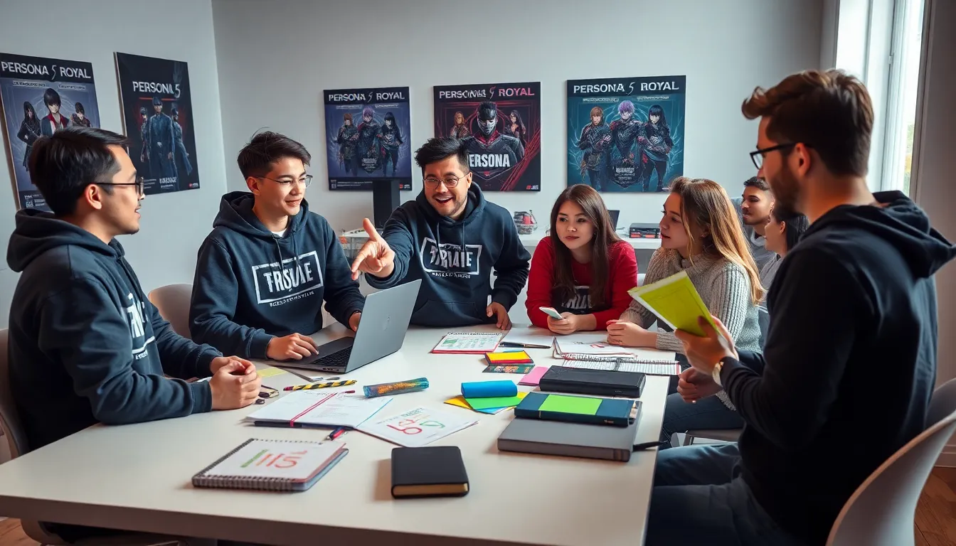 group studying for exams inspired by Persona 5 Royal.