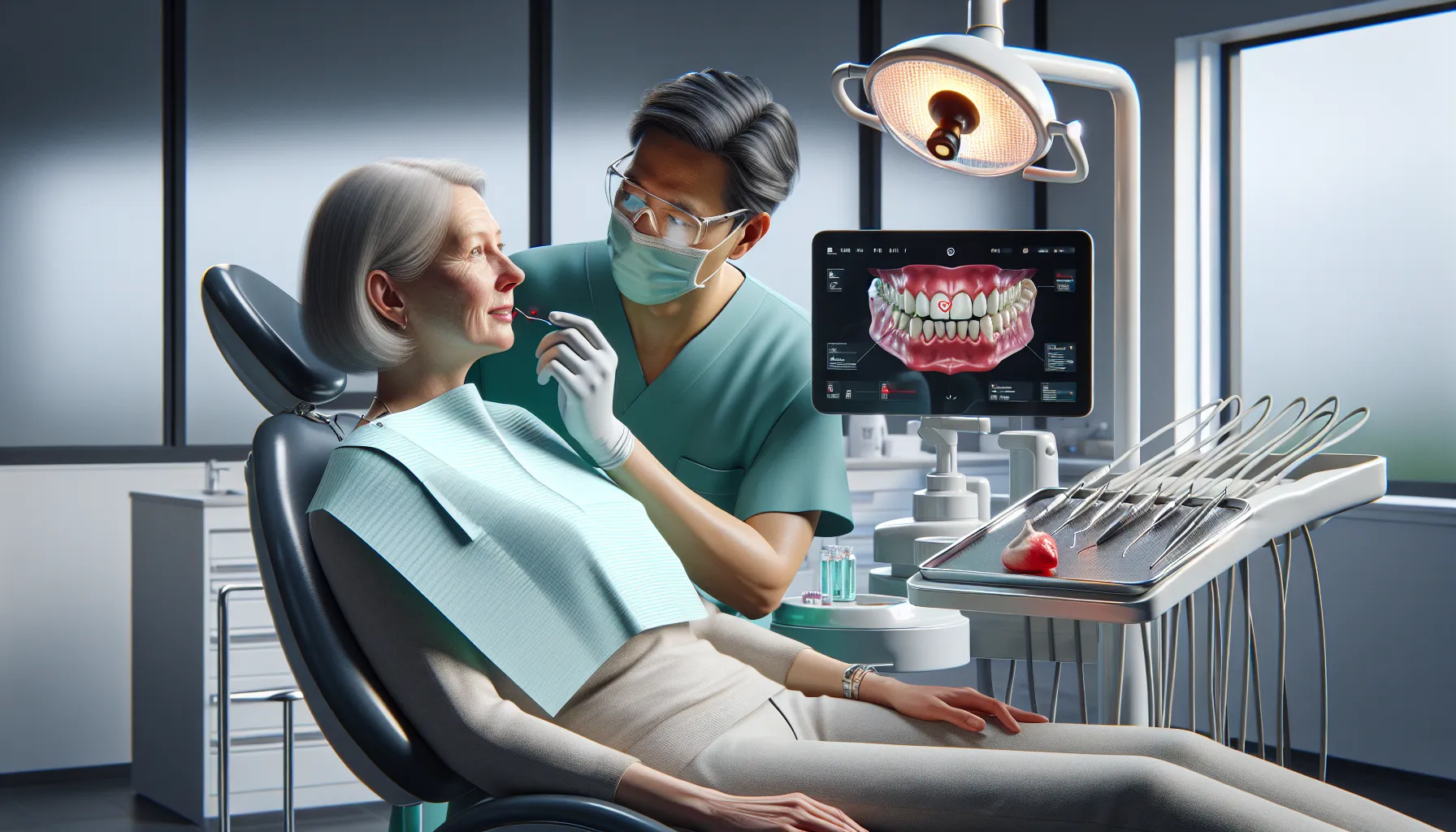 Dentist examines inflamed gums in a norwegian clinic, highlighting mouth-body health connection.