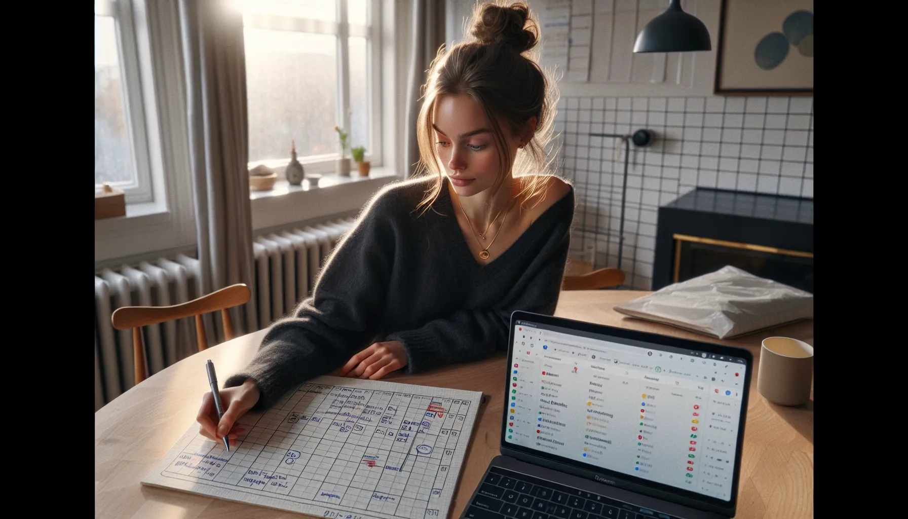 Slik lager du en studieplan som fungerer 3 Student marking non-negotiable times and energy peaks on a weekly calendar.