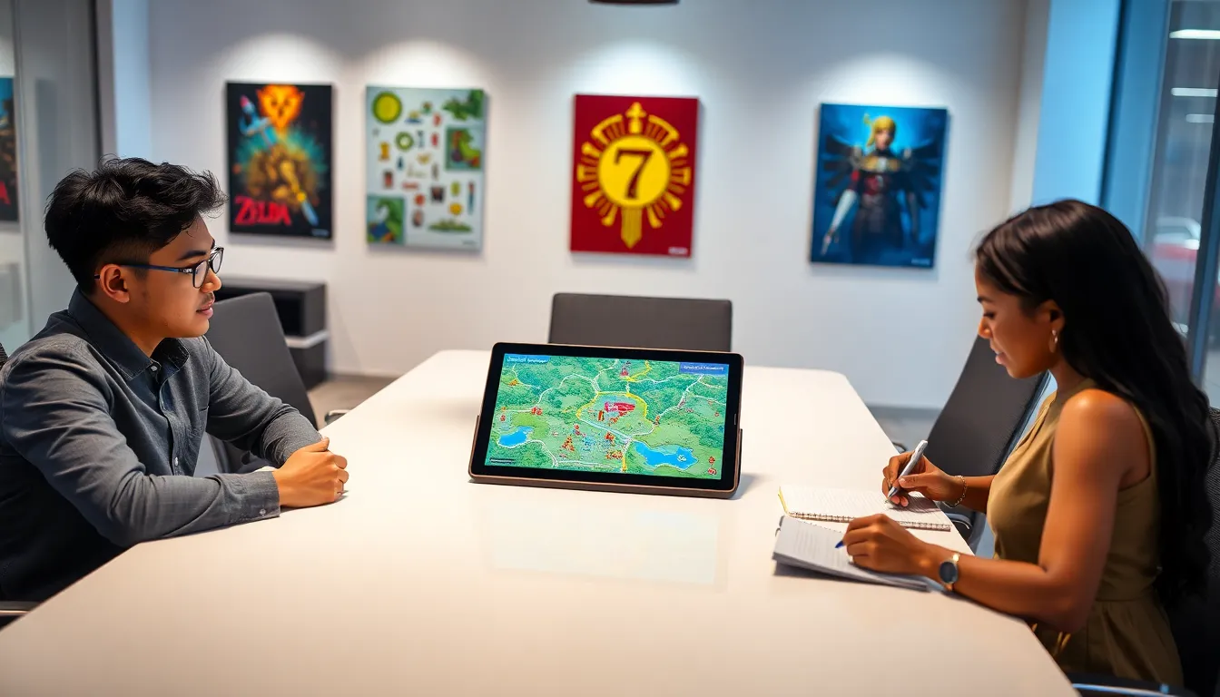 diverse team discussing gaming controls and strategies.