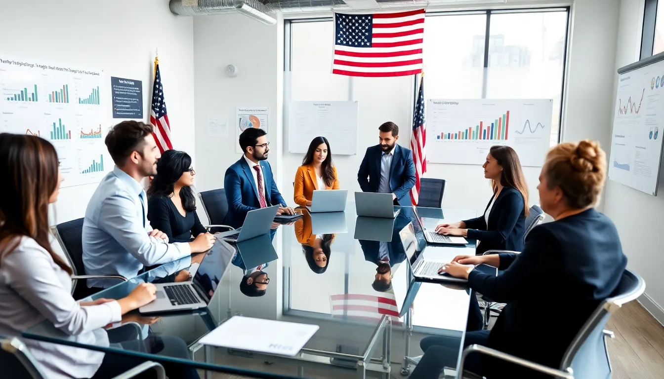 diverse professionals collaborating in a modern conference room.