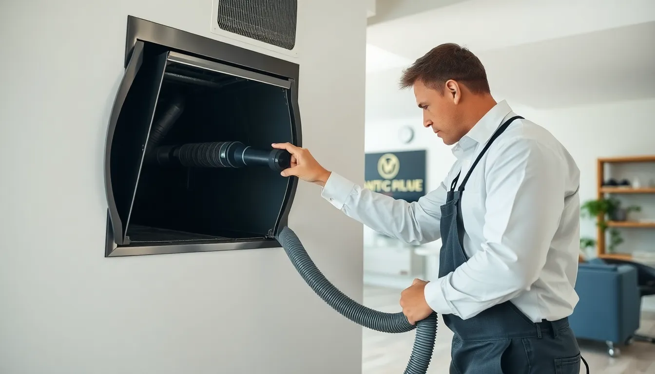 technician cleaning HVAC ducts in a modern home.
